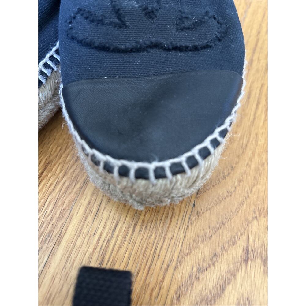 Chanel CC Logo Black Denim leather cap Espadrille Flats EU 38 US 7.5 - Picture 3 of 16